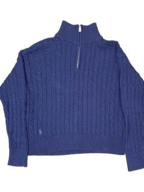 Polo Ralph Lauren Women's Navy Cotton Cable Knit Half-Zip Sweater size Medium